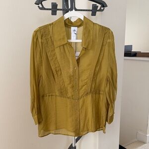 CAbi Portrait Blouse - Olive Button-Down Shirt for Women